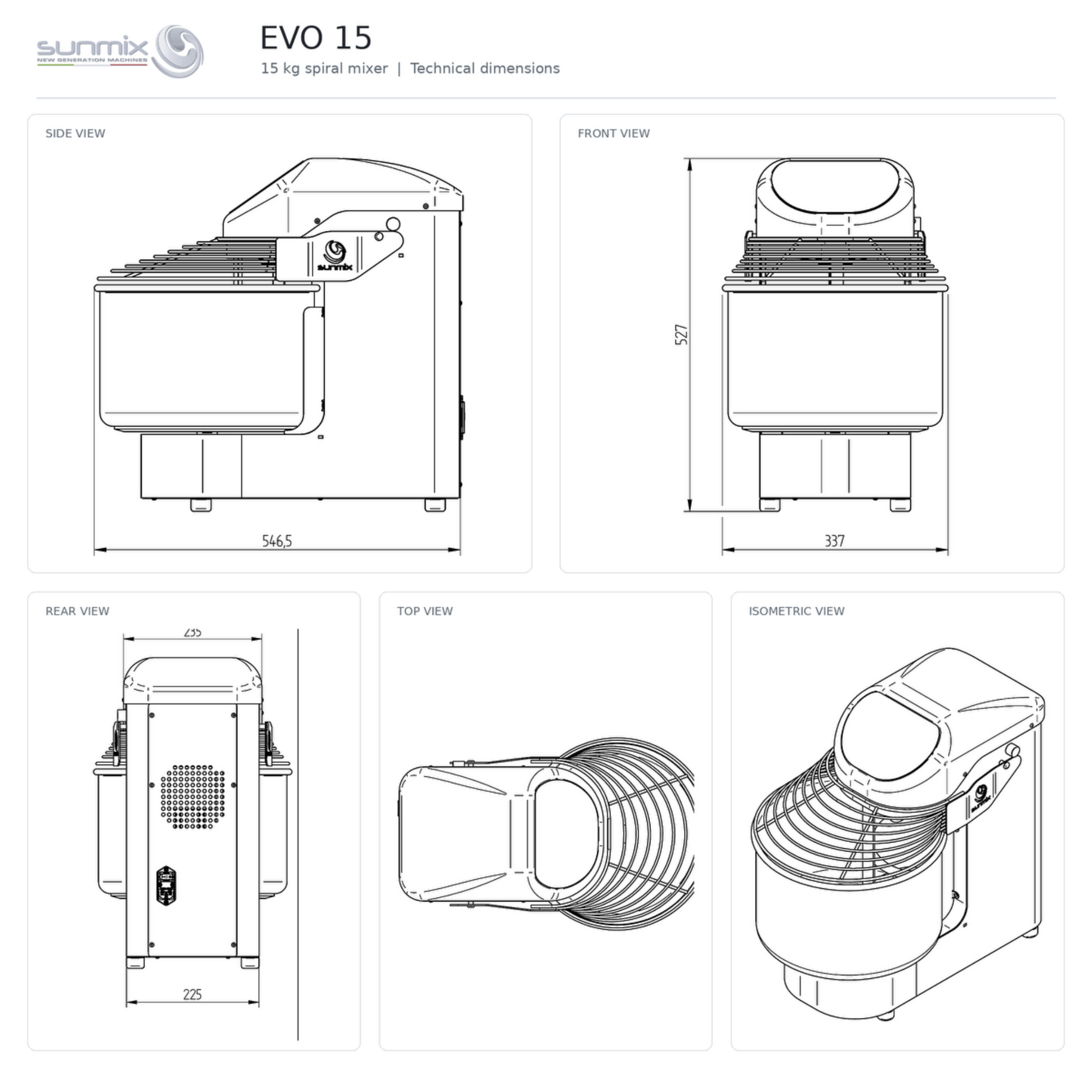 Sunmix Evo Line 15 Spiral Dough Mixer dimensions