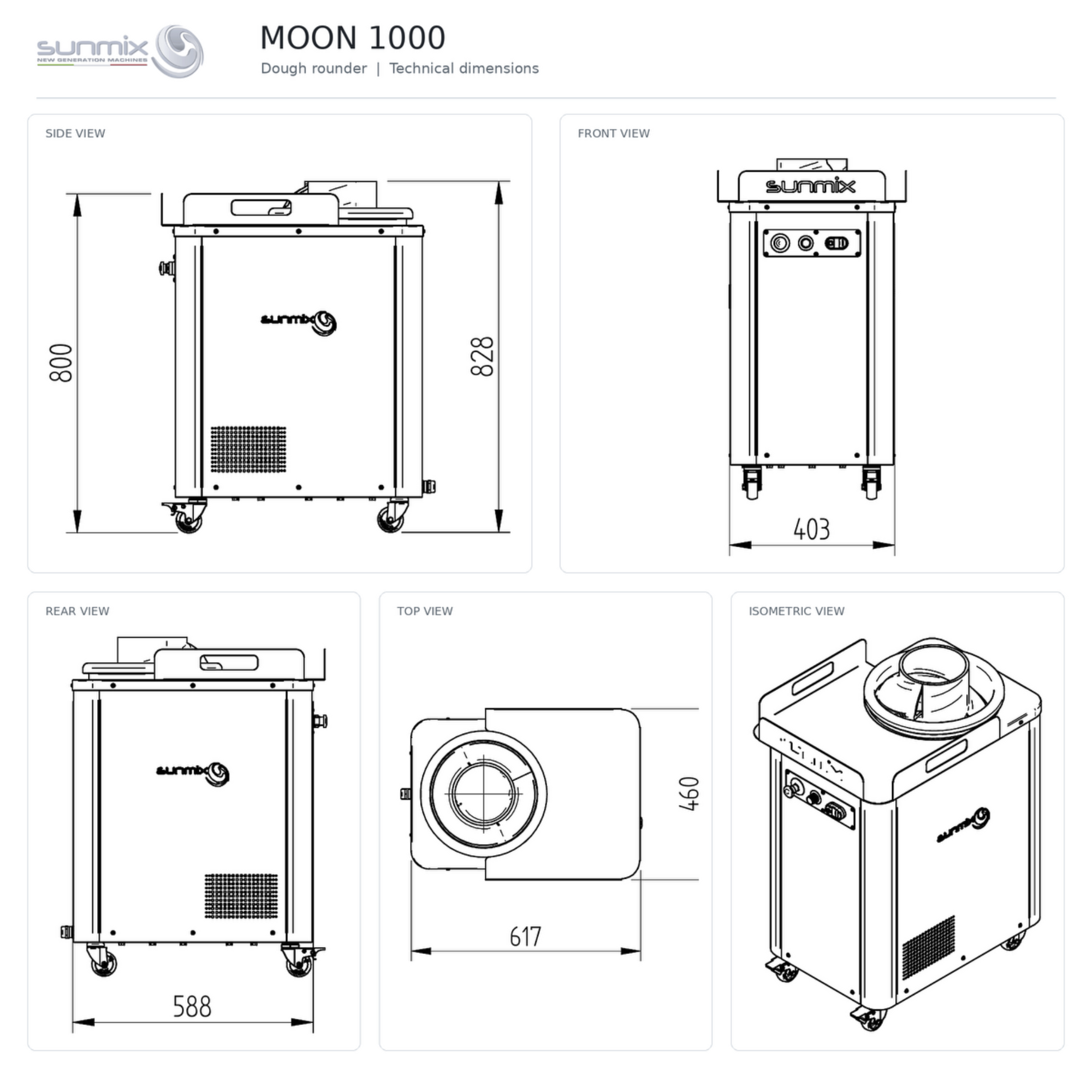 Sunmix Moon 1000 dough rounder dimensions