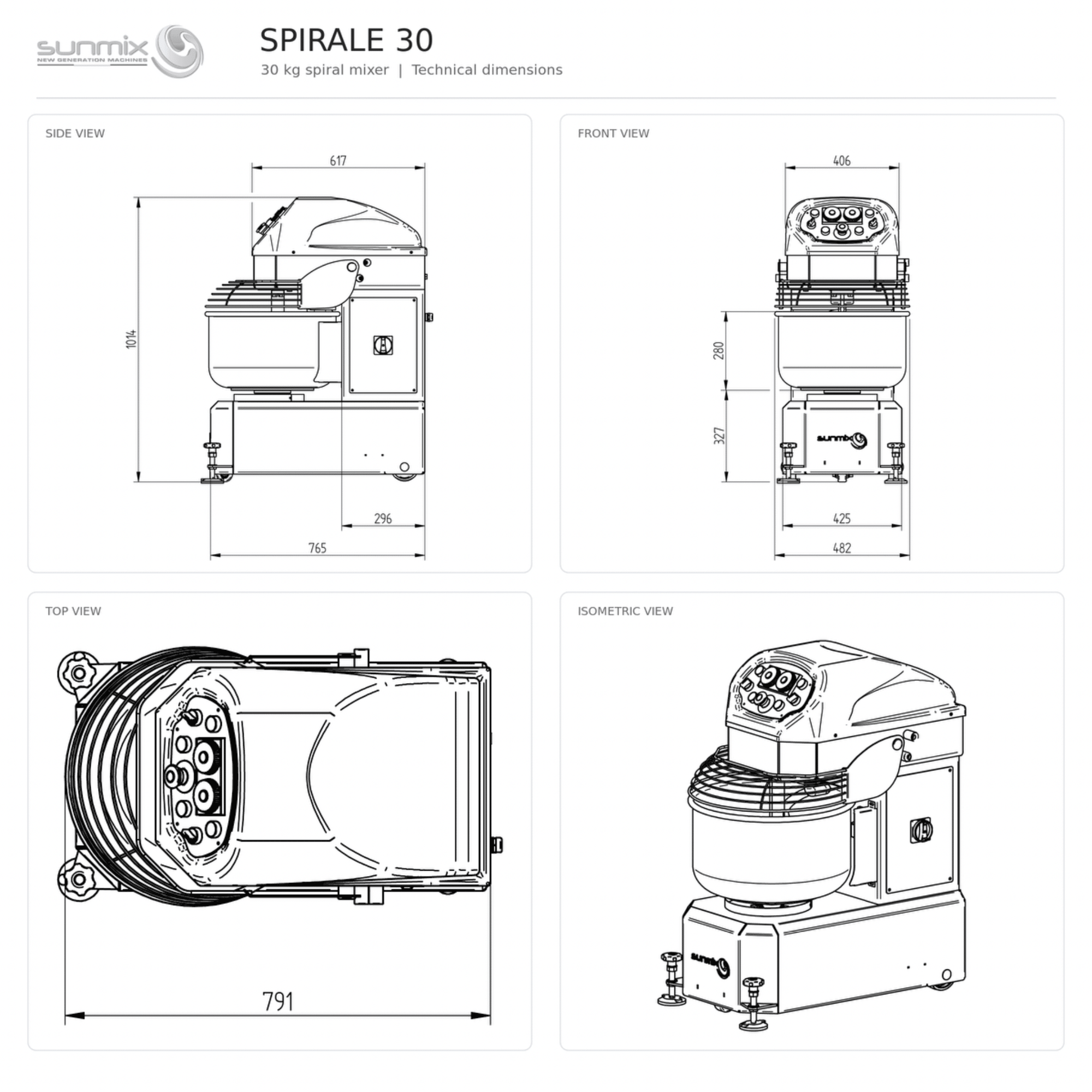 Sunmix Top Line 30kg Spiral Dough Mixer - Pizza Solutions